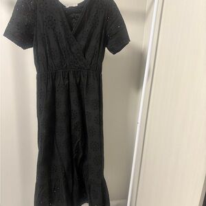 Black Eyelet Wrap Midi Dress - Women's